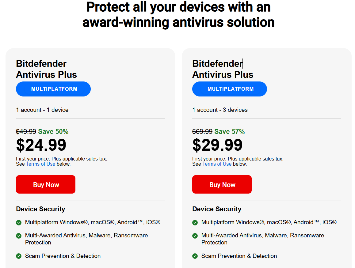 Bitdefender Antivirus Plus Pricing